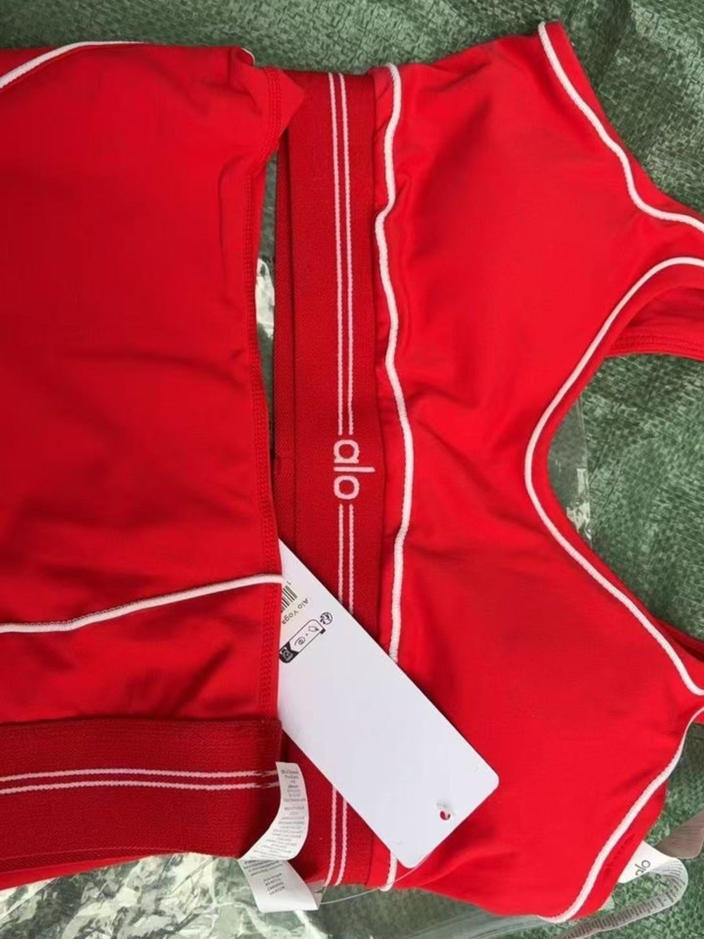ALO Yoga women set Bright Red One-Piece with White Trim